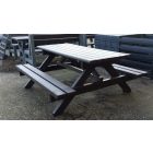 Műanyag "RePiknik" asztal, paddal, 170x170x73 barna