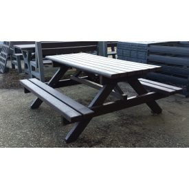   Műanyag "RePiknik" asztal, paddal, 170x170x73 barna