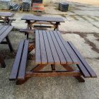 Műanyag "RePiknik" asztal, paddal, 170x170x73 barna